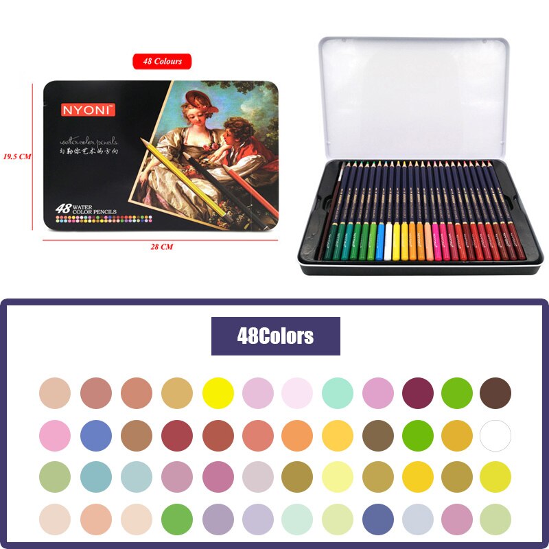 Lápices de acuarela profesionales solubles en agua para pintar, pinturas para artistas y estudiantes, artículos de arte, 12/24/36/48/72 colores suaves: 48 Colors
