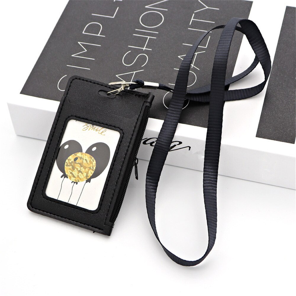 Porta carte di credito in pelle Pu Unisex porta carte di credito studenti per bambini Bus Card Case cordino maschio visita porta identità Badge Card Cover nuovo