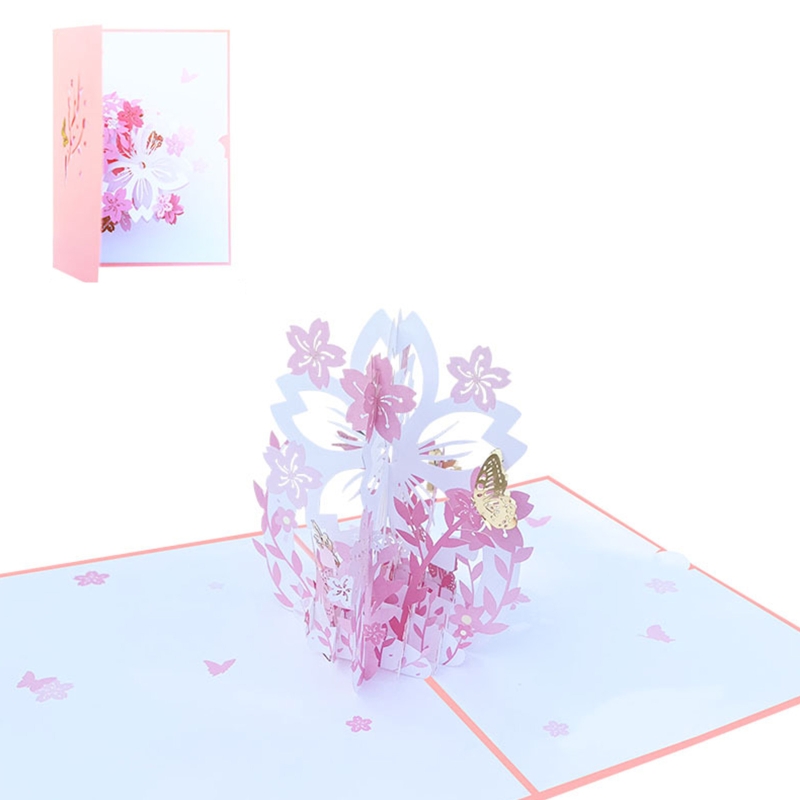 Handmade 3D Greeting Cards Cherry Blossom Basket Pop Up Card for Mother's Day Anniversary Valentine's Day Wedding Birthday: Pink