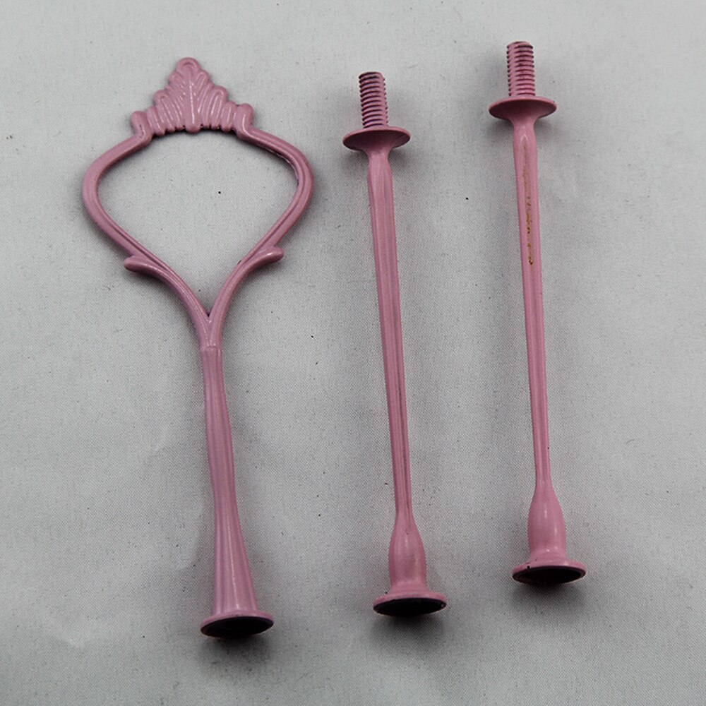 3-Tier Sturdy Cake Plate Stand Cupcake Tray Handle Fittings Hardware cake tools: Pink