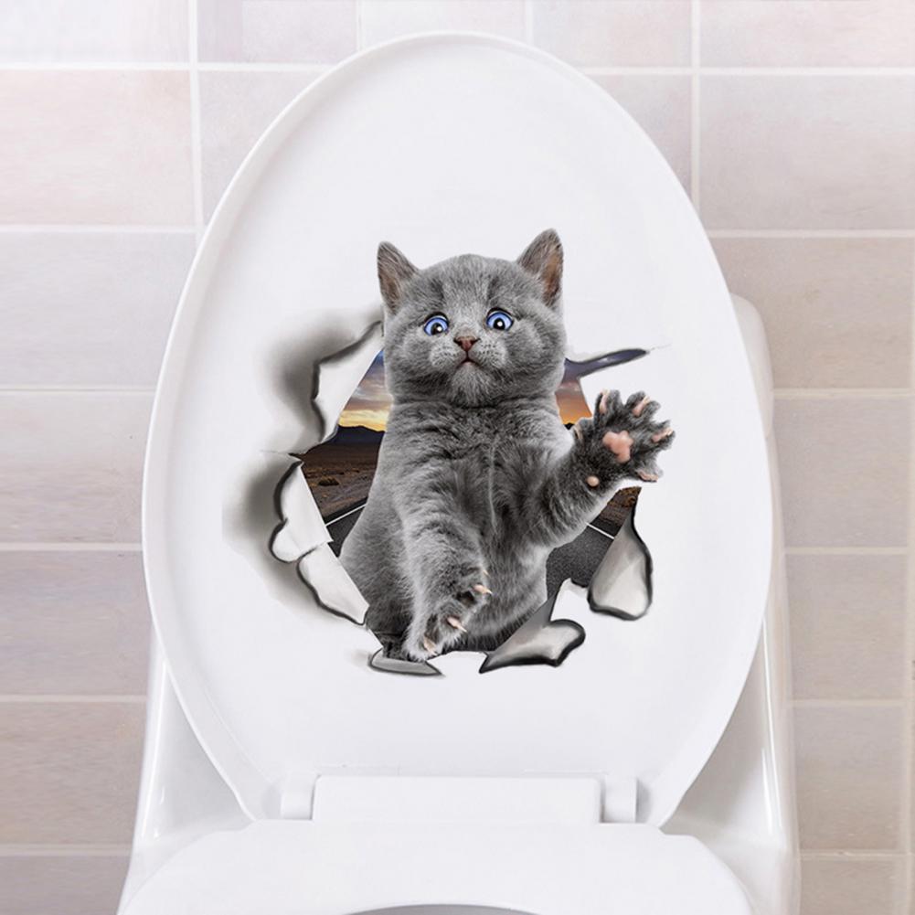 3D Imaginative Kitten Wall Stickers Home Decor Living Room Bathroom Toilet Cover Decoration Funny Animals Poster