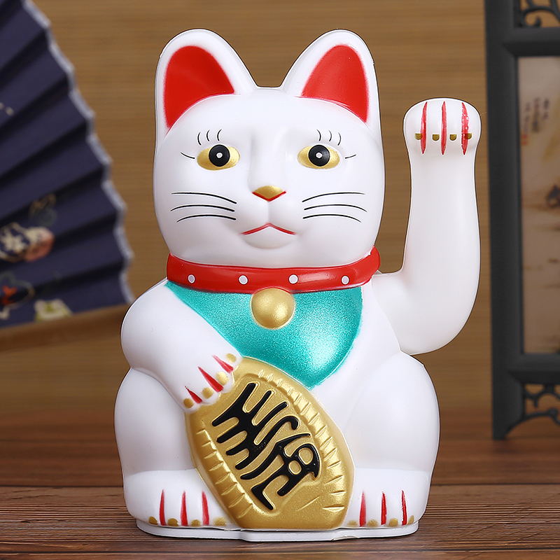 Chinese Feng Shui Beckoning Cat Wealth White Waving Fortune/ Lucky Cat 6"H Gold Silver Best for Good Luck Kitty Decor: White