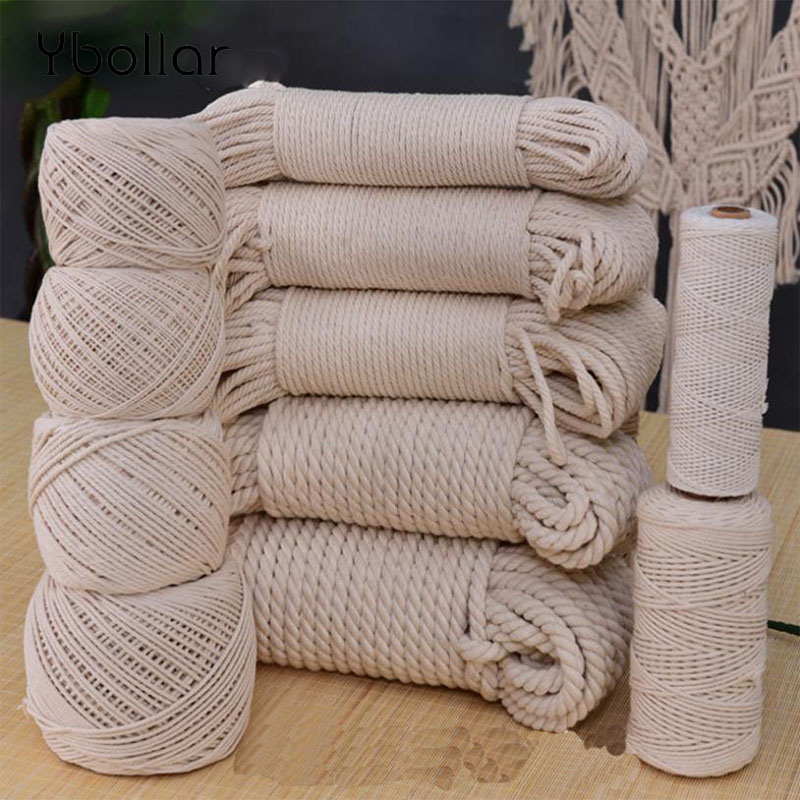 1/2/3/4/5/6/8/10mm de diámetro cuerda de algodón Beige duradera cuerda trenzada artesanía Cordón de macramé DIY textil del hogar atar hilo de muchas tallas