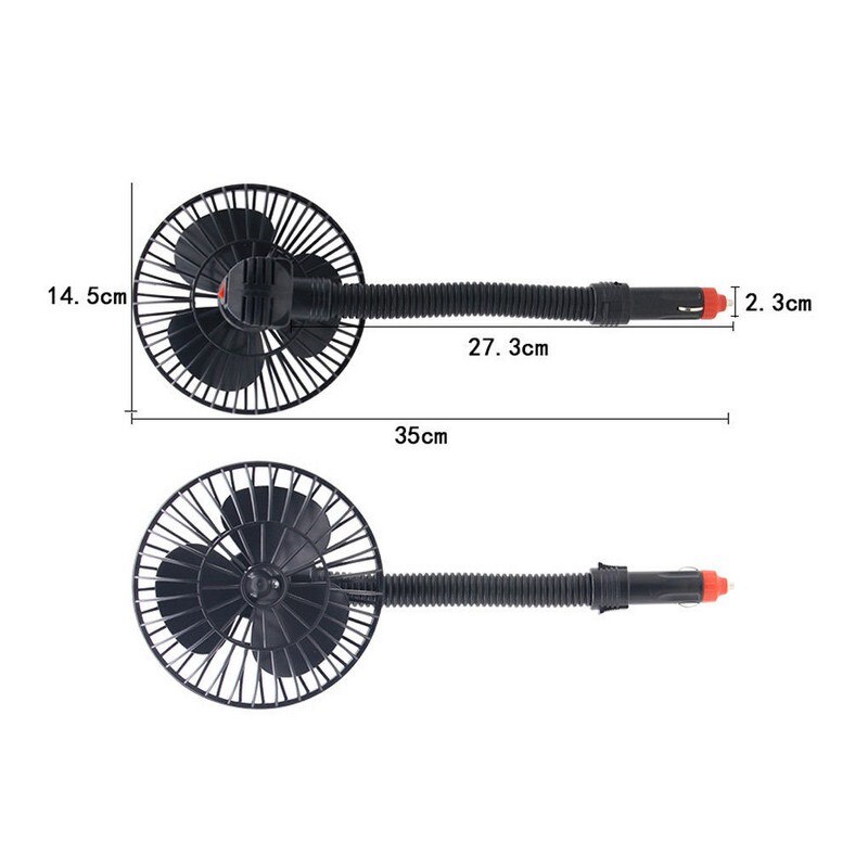 12V Electric Car Fan Strong Wind Low Noise Summer Adjustable Cigarette Lighter Air Cooling Fan