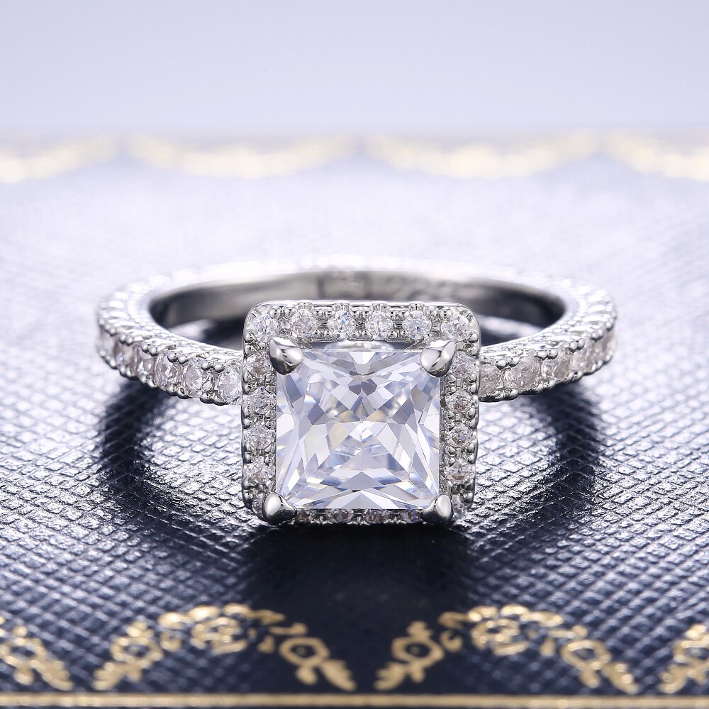 Huitan Classic Square Shape Women Weeding Ring AAA Princess Cut Zircon Lady Marriage Rings Timeless Jewelry