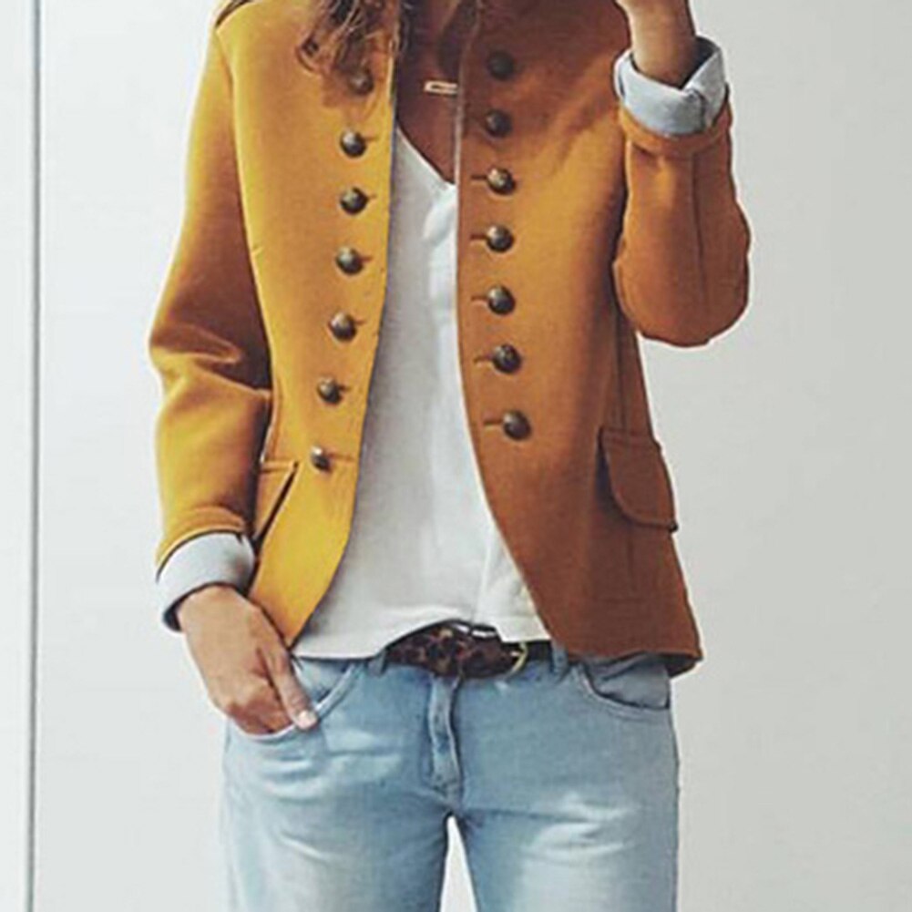 Femmes dame à manches longues boutons couleur unie costume manteau pour automne hiver fête veste fermer spectacle sollicitude tout-match vêtements t-shirt