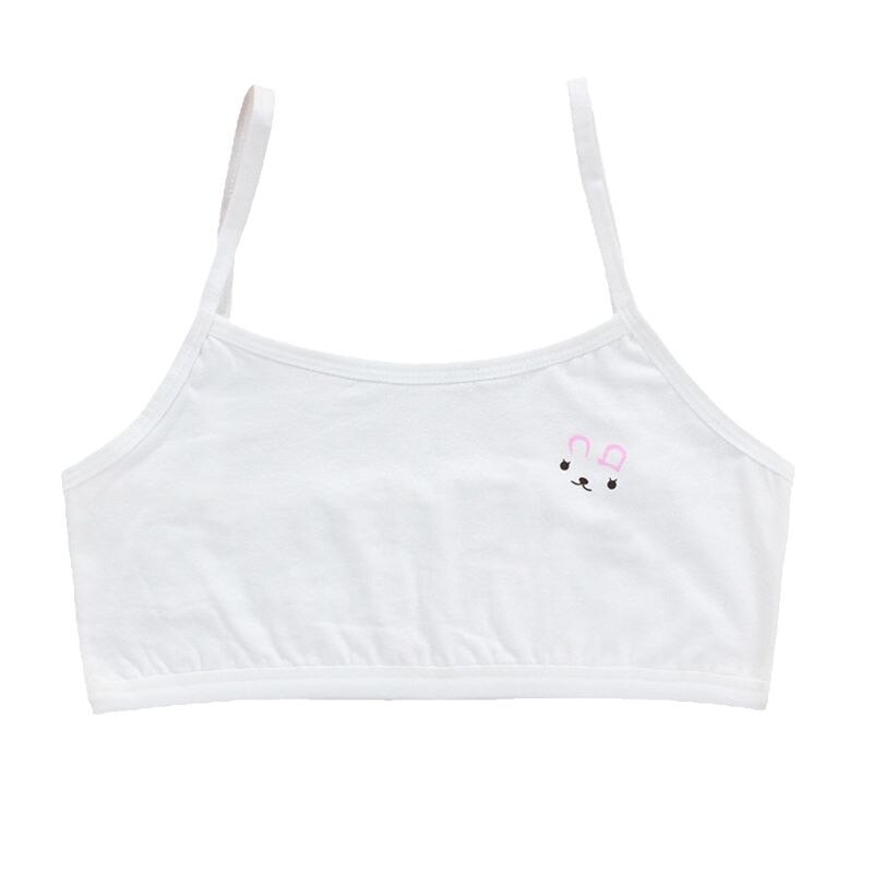 Tiener Puberteit Meisjes Effen Kleur Dubbele Laag Ondergoed Beha Spaghetti Band Leuke Cartoon Konijn Bralette Zomer Basic Crop Top: 1