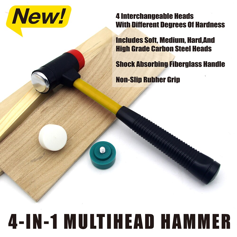 4 In 1 Hand Tool Multifunctional Multihead Hammer DIY Non Slip Shock Absorbing Woodworking Installation Interchangeable Head