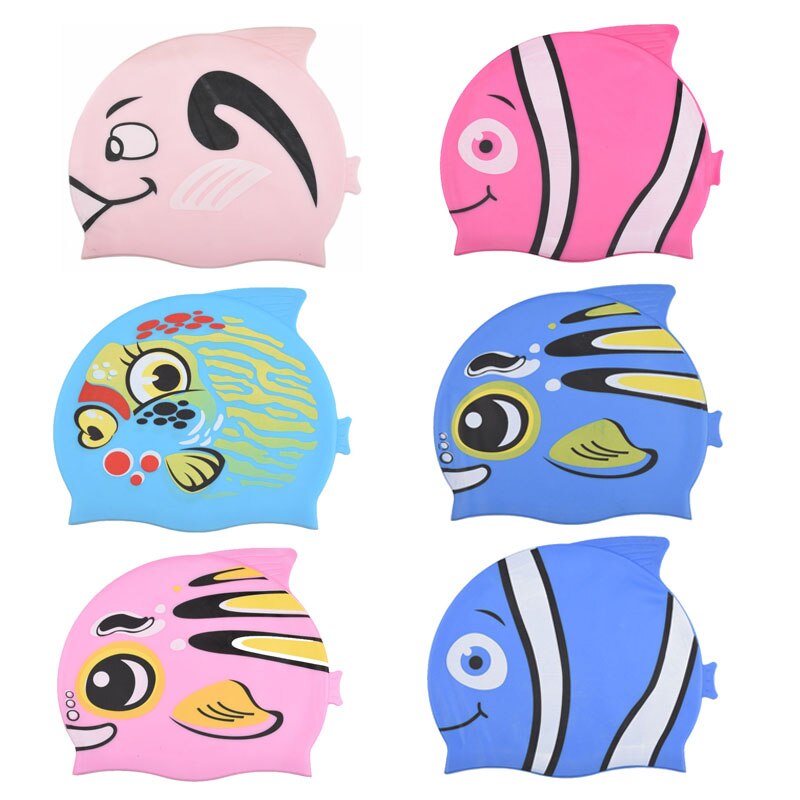 Gorros de natación para niños y niñas, de silicona, impermeables, con protección para la oreja, para piscina, buceo con dibujos animados