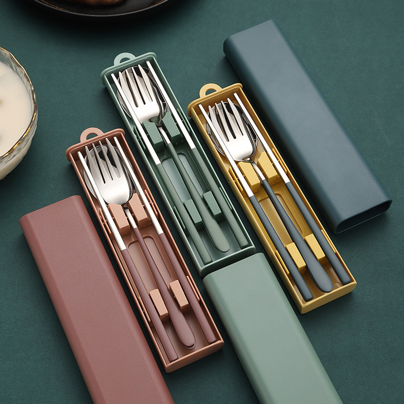 Portable Travel Cutlery Set With Case Stainless Steel Spoon Fork Chopsticks Tableware