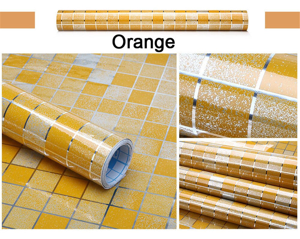 Aluminium olietæt folie selvklæbende mosaik fliser vandtætte klistermærker køkken wall stickers til hjemmet badeværelse indretning tapet: Orange