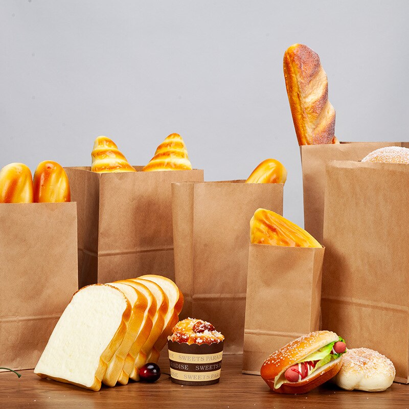50pcs Kraft Paper Bag Bags Packaging Biscuit Candy Food Cookie Bread Snacks Baking Takeaway Bags Wedding Party Packaging