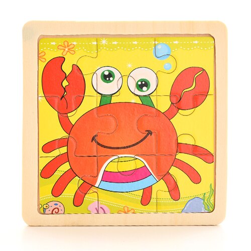 Baby Wooden Montessori Puzzle Child Game Wooden Puzzle 3D Cartoon Animal Puzzle Babies Toys Puzzles For Kids 1 2 3 Year Old: Crab