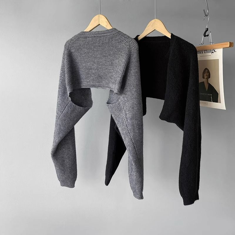 Frans kort gebreid vest met vleermuismouwen trui jas herfst winter minimalistische gelaagde cape