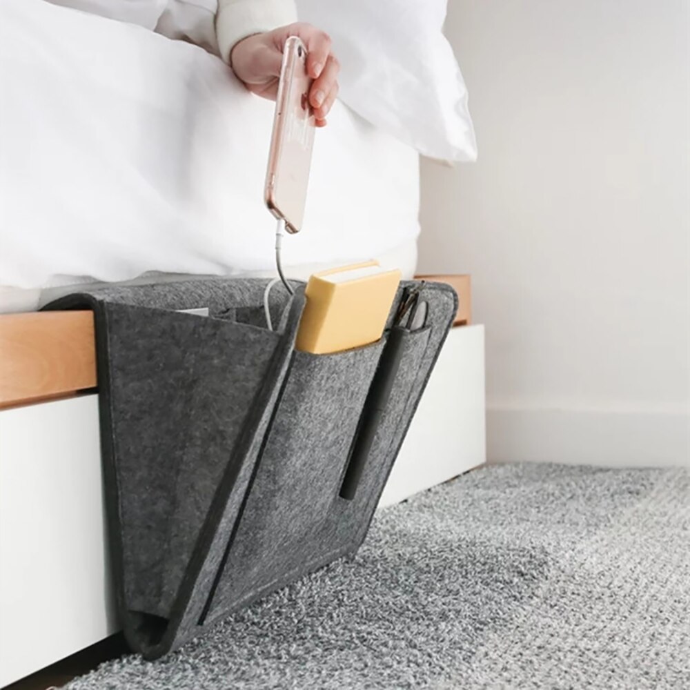 Bedside Hanging Storage Organizer Bed Storage Bag Pocket Felt Dorm Room Book Magazine TV Remote Caddy Bunk Holder ForSofa Table