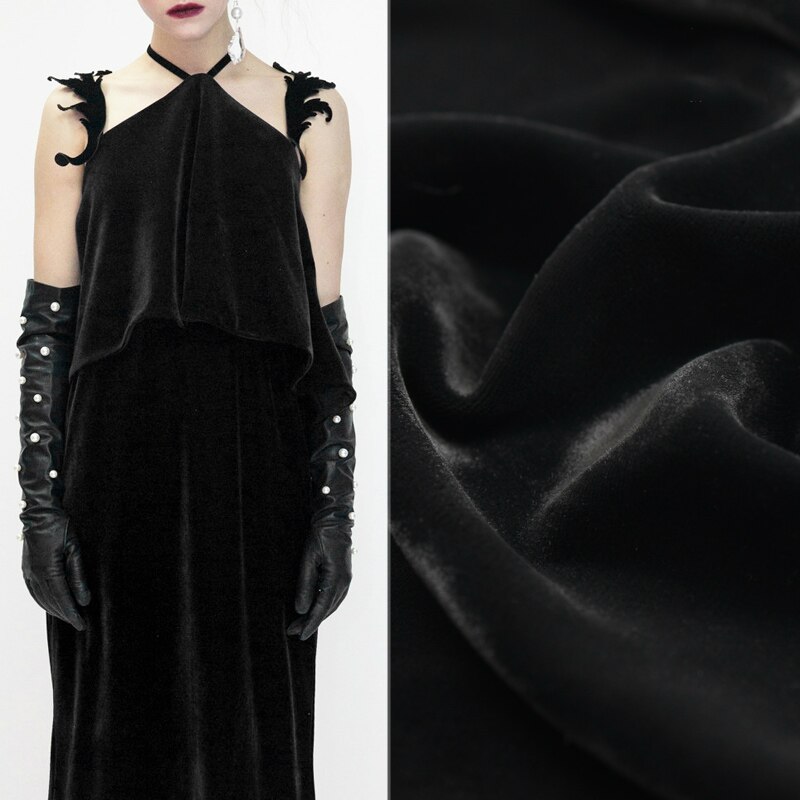 Tissu velours en soie noir pour robe au mètre, tissu épais en coton, doux et jupe, à la , express