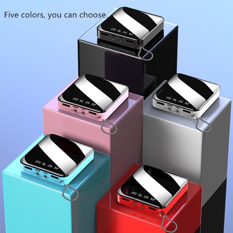 20000mAh Mini Power Bank External Battery Digital Display 2 USB Portable Dual LED Lighting Fast Charger Phone Battery
