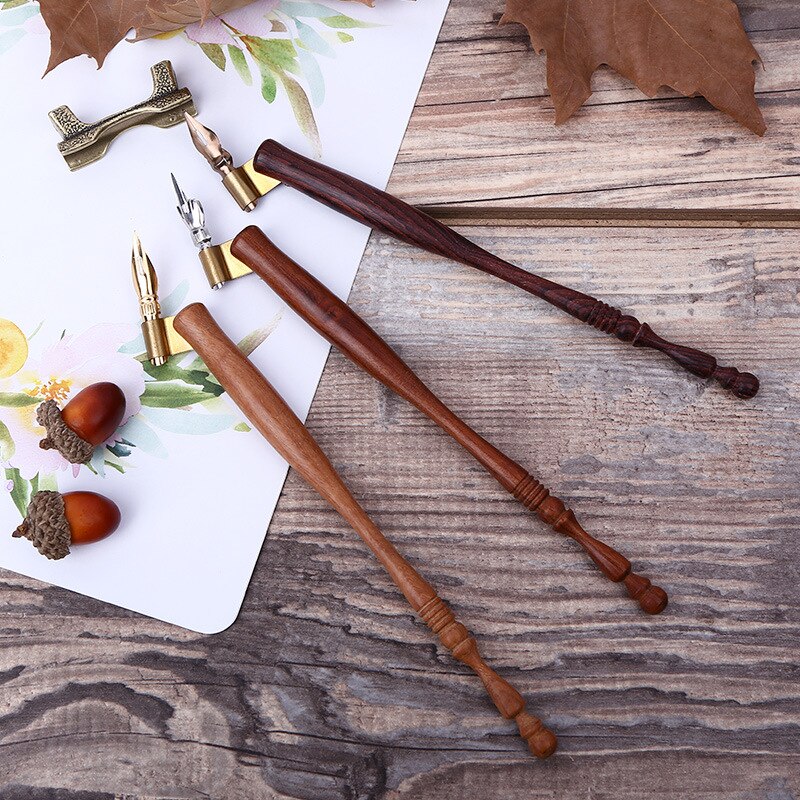 1Pc Kalligrafie Pen Houder Schuine/Rechte Engels Script Antieke Effen Kleur Hout Dip Pen Houder: Oblique