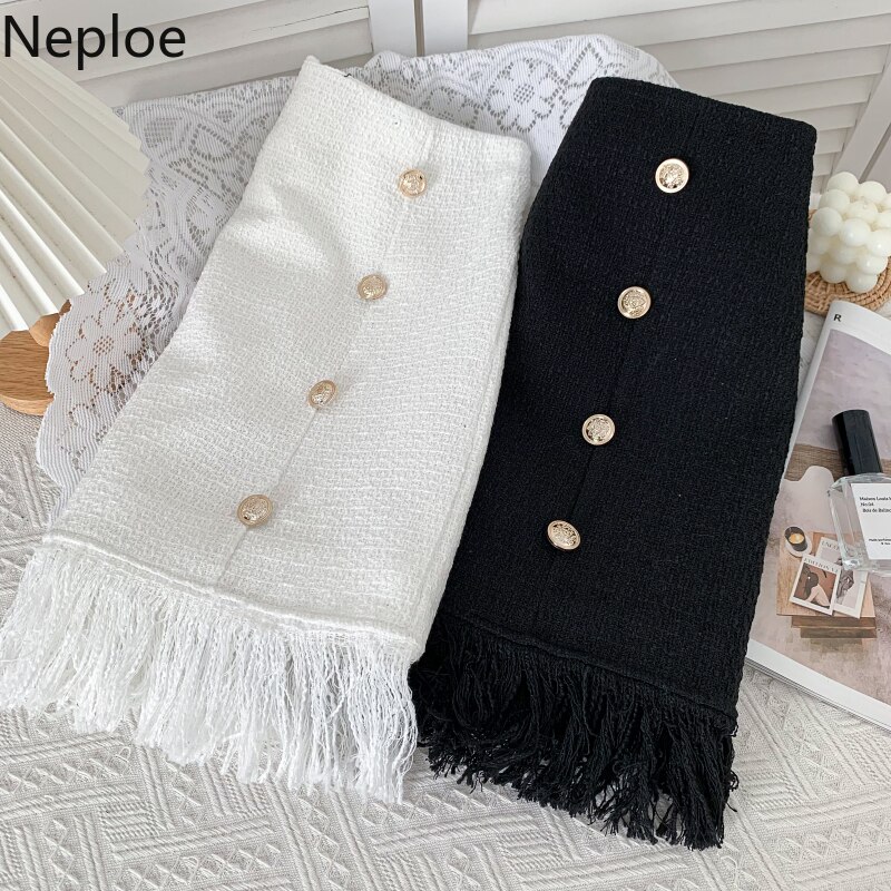 Neploe minikjol damkläder koreanska #39 de mujer tofsar tweed bodycon kjolar vit svart  y2k kjol