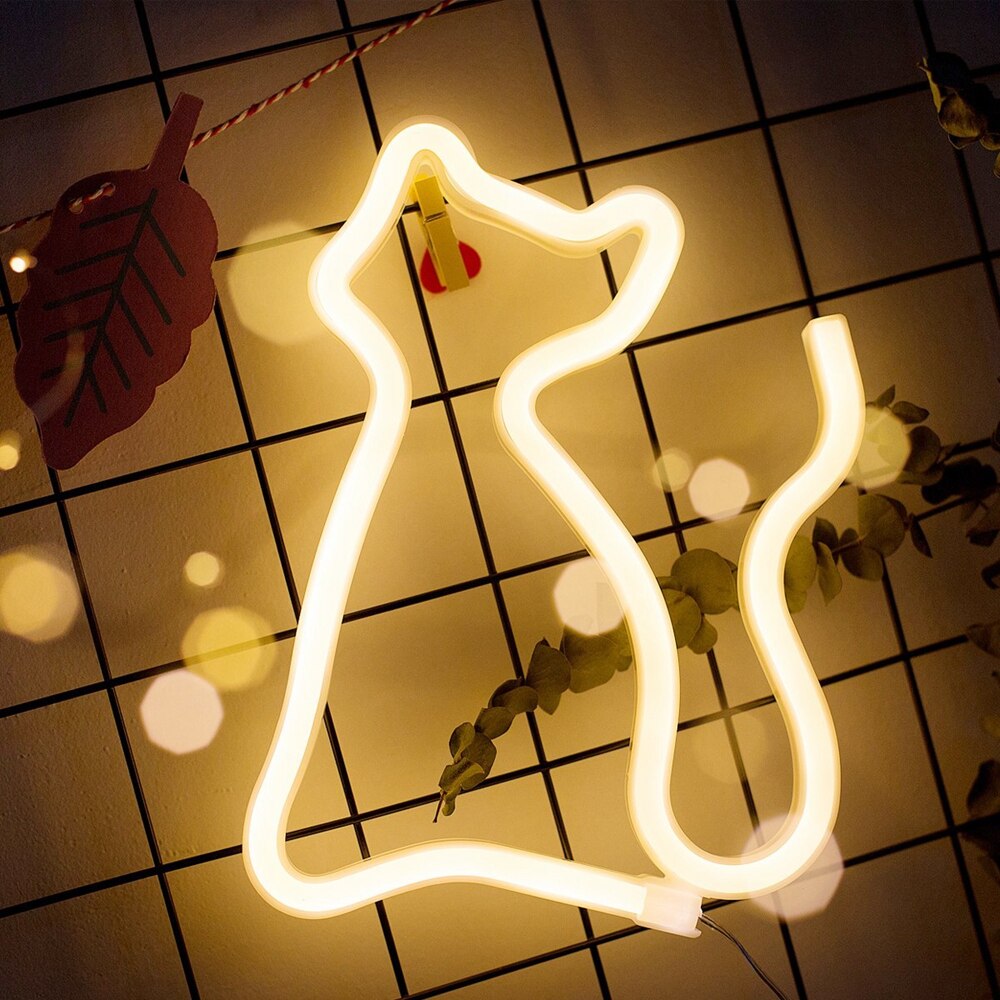 Sød kat neon lys pink led neon skilt lys julefest bryllup dekorationer værelse nat lampe hjem væg bar jul: Default Title