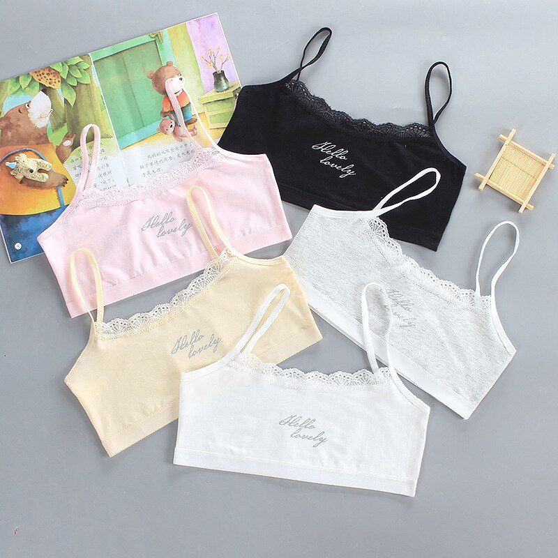 Cotton Girl Bra Development Period 7-14 Years Old Older Children&#39;s Lace Letter Underwear Girls Tube Top Student Training Bra: random