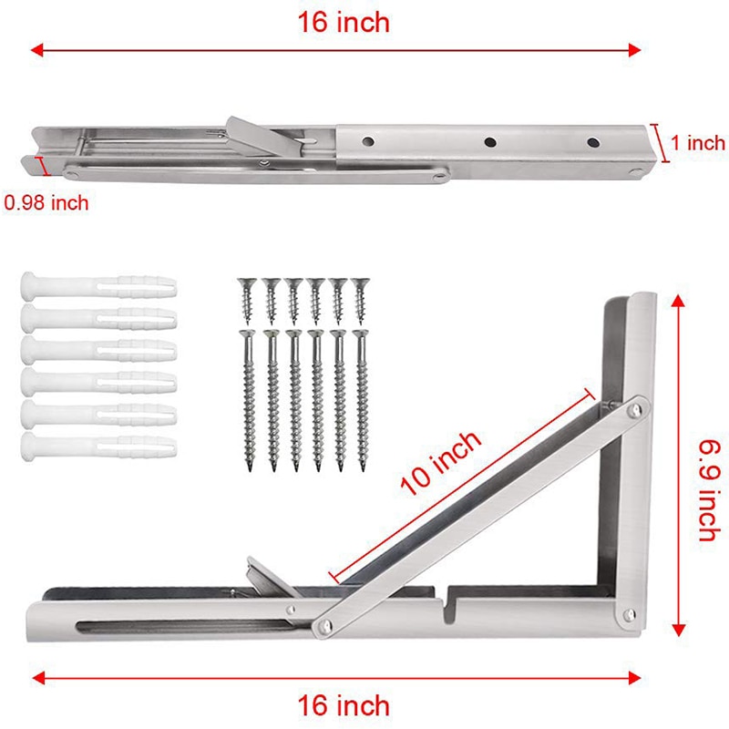 Heavy Duty Folding Shelf Brackets, 2Pcs Stainless Steel Collapsible Shelf Bracket with Mounting Screws for Table Work Bench, Spa