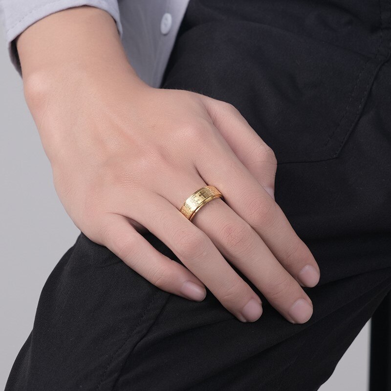 Bague de prière et de croix chrétienne pour hommes et femmes, en acier inoxydable, 8mm, tailles 6 à 12