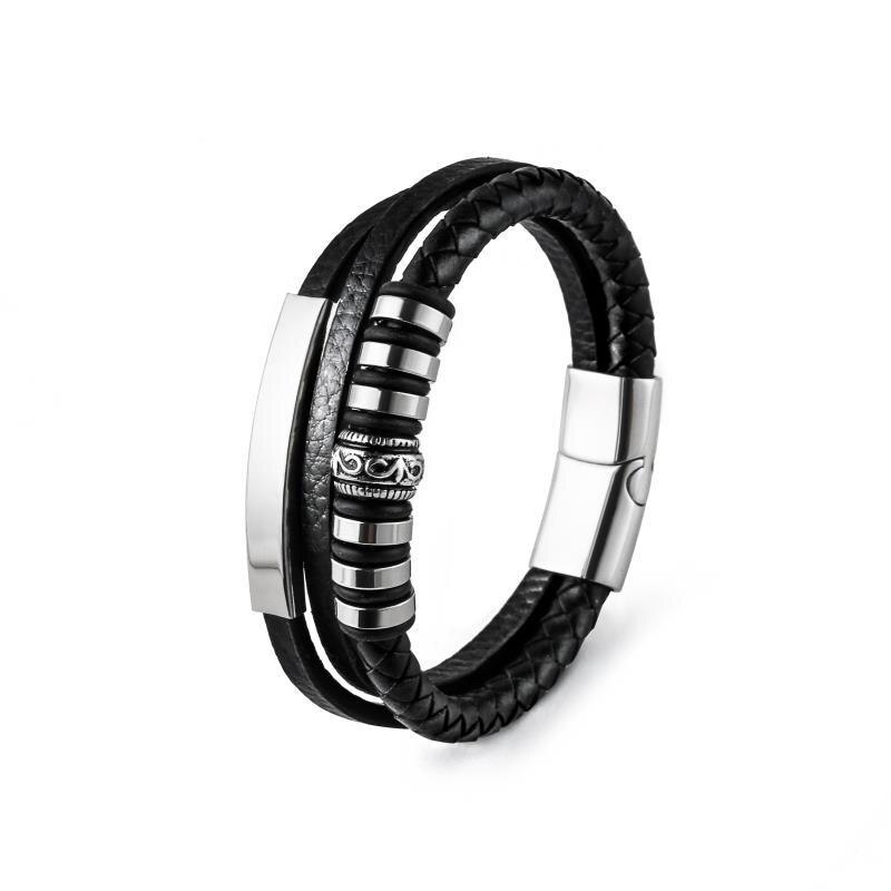 Lädersnöre armband armband herr rostfritt stål läder flätat armband herrsmycken