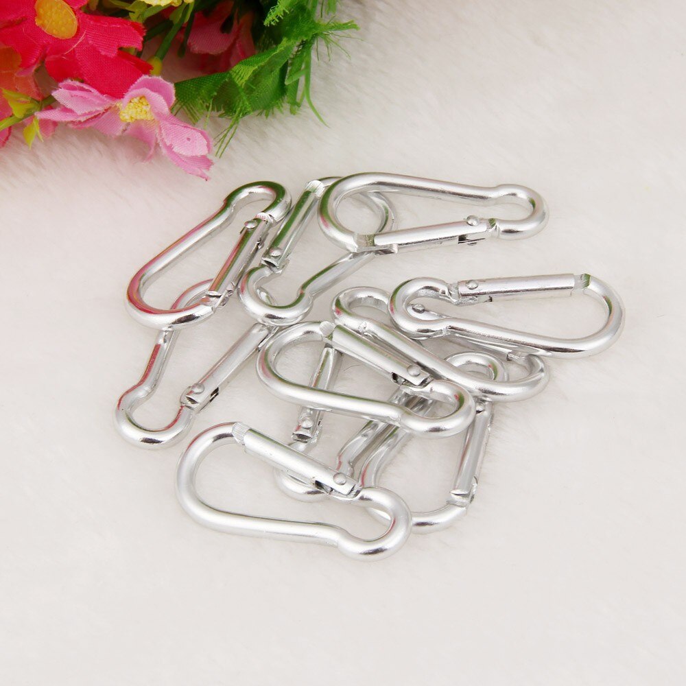 10pcs 6 Color Aluminum Alloy D Carabiner Spring Snap Clip Hooks Keychain Climbing Hiking Outdoor Activities se11: F