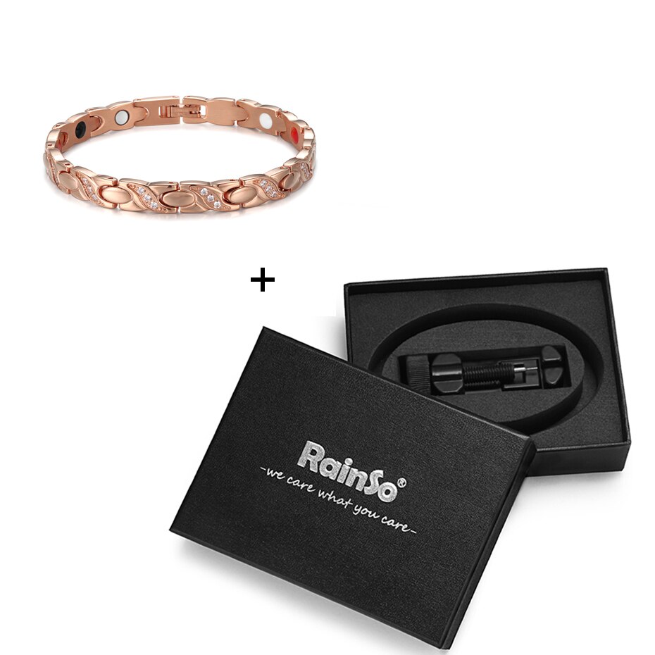 Rainso rustfrit stål magnetiske kvinder armbånd terapi smykker guld link kæde med bio elementer charm armbånd: Rg med kasse