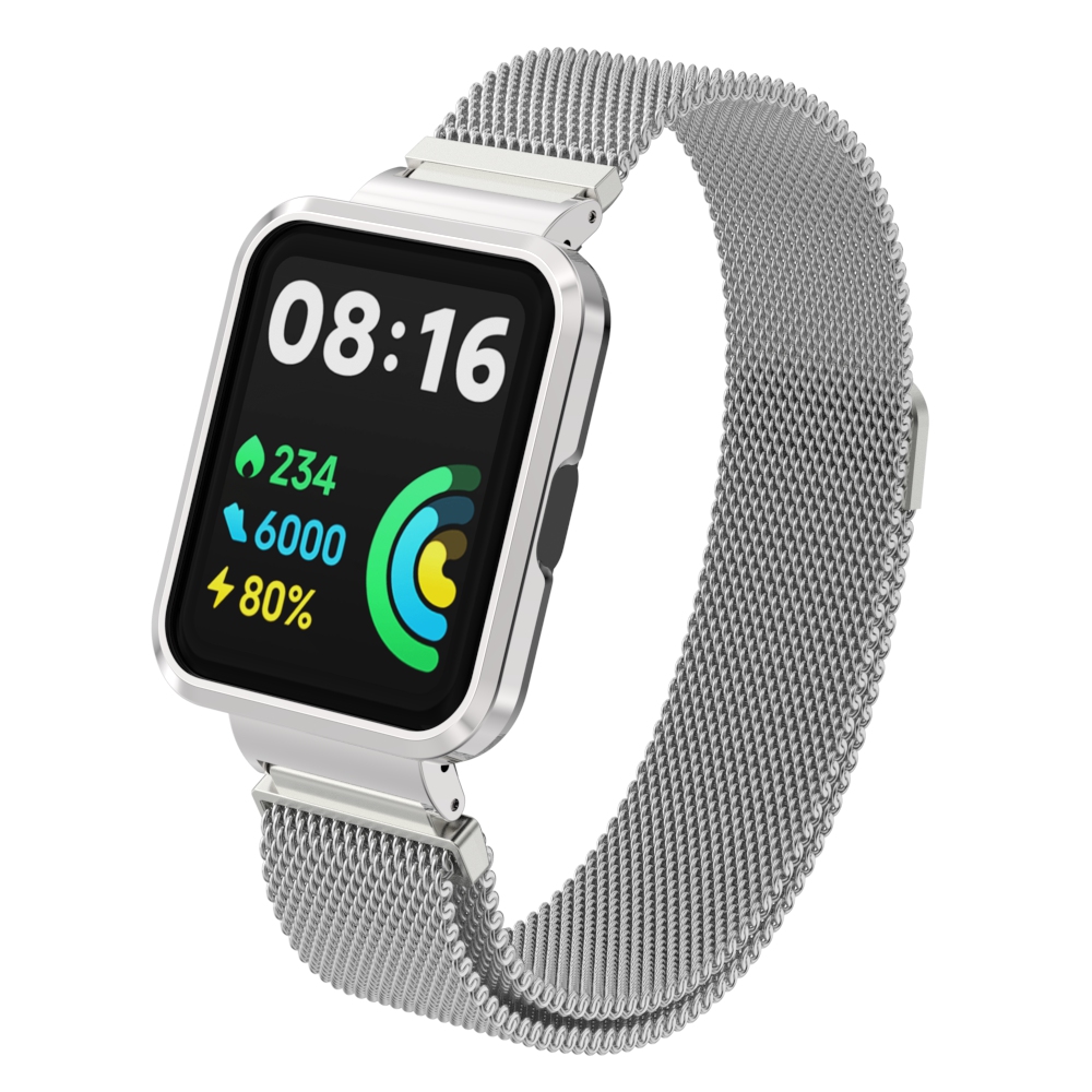 Milanese Band Voor Xiaomi Mi Watch Lite Smart Watch Metalen Frame Beschermer Case Armband Horlogeband Voor Redmi Watch 2 Lite Correa: Zilver / 15Mm