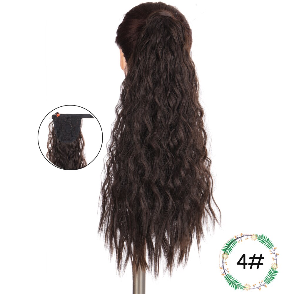 Weilai extensions syntetisk wrap on clip hestehaler majs bølget hestehale hårstykke ombre brun rød falsk hår lang hestehale paryk: M022-4