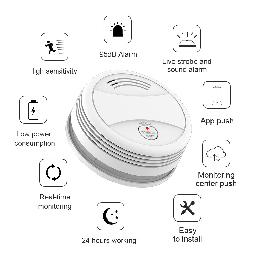 Wifi røgalarm brandalarm tuya app smart life app branddetektor røgsensor sikkerhedsdetektor til brandbeskyttelse