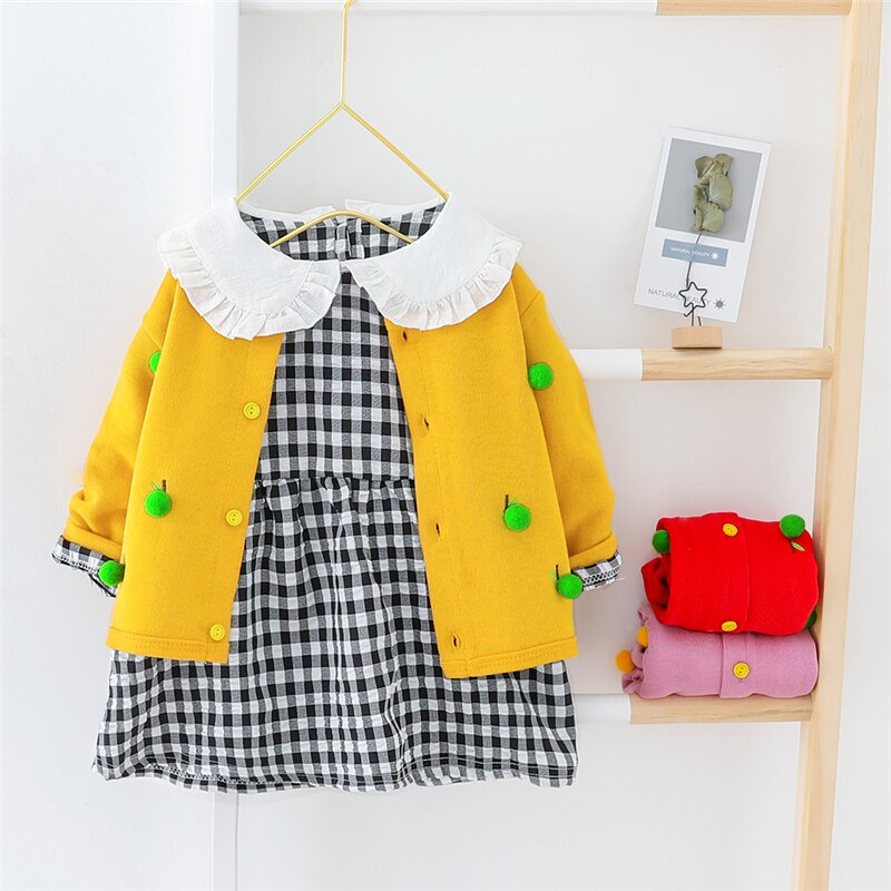 Hylkidhuose Lente Baby Meisjes Kleding Sets Jassen Kant Plaid Jurk Kostuum Peuter Infant Kinderen Casual Kleding: Geel / 3T