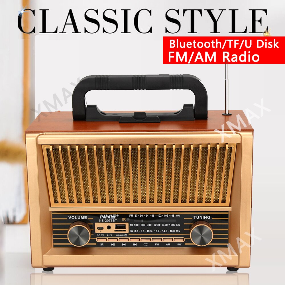 Hifi Stereo Vintage Houten Draadloze Bluetooth Radio Speaker Draagbare Home Fm/Am/Sw Radio Ouderen Tf Card U MP3 Speler