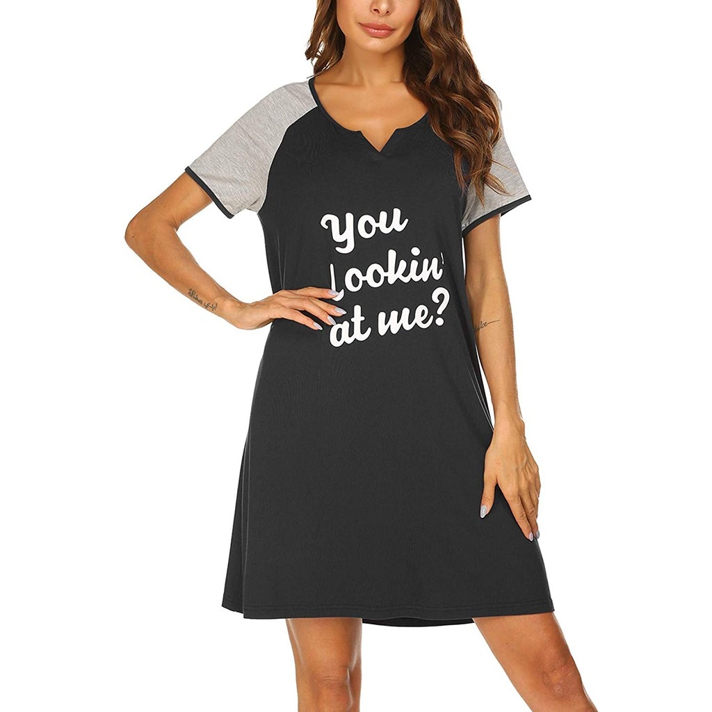 Women's large size ladies short sleeve casual comfortable letter printing comfortable nightdress пижама женская 40*