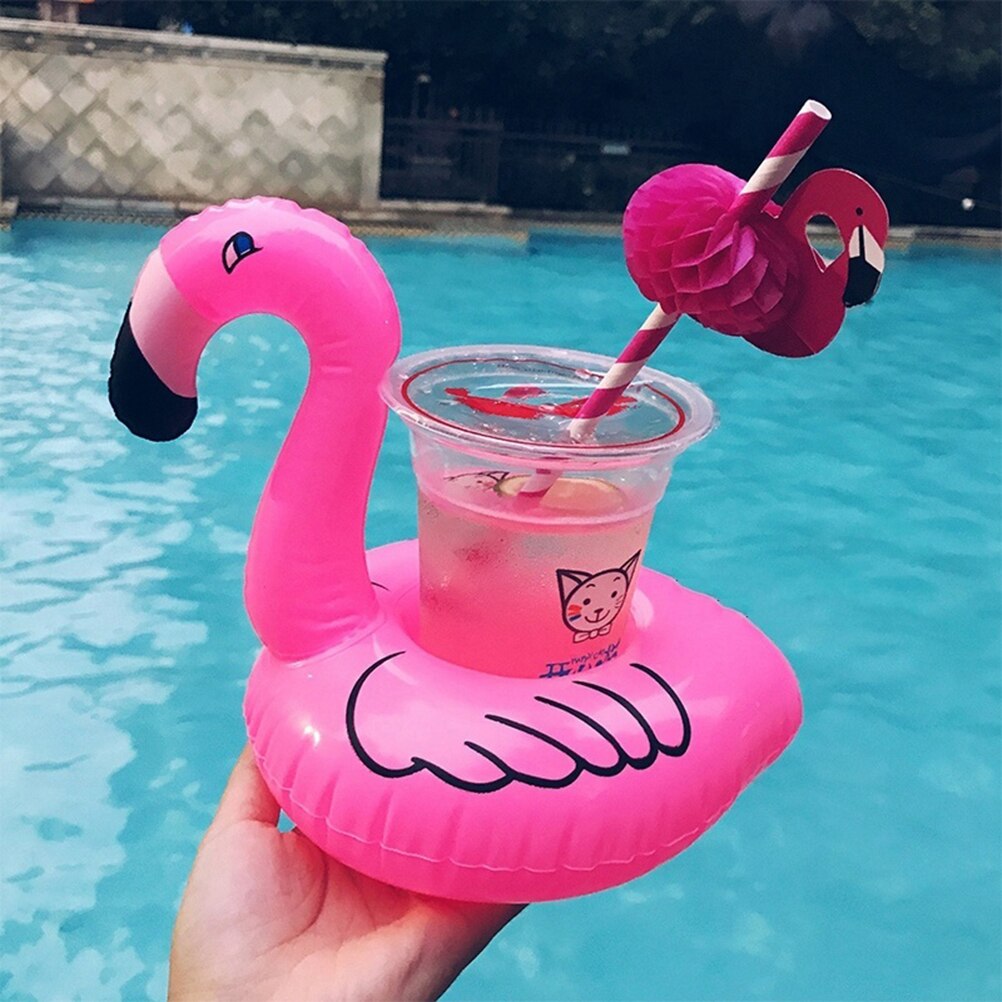 3Pcs Summer Swimming Pool Floating Inflatable Flamingo Holder Water Drinks Cup Beach Mobile Phone Cup Care Floating Row