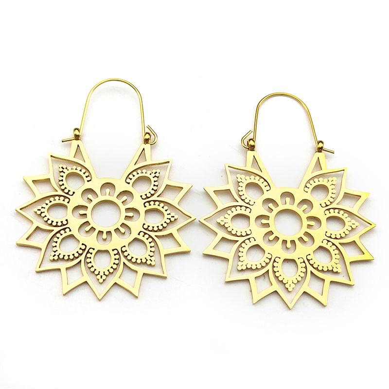 Pendientes de flor de loto de Yoga a la , pendientes de aro de acero inoxidable de Color dorado para mujer, joyería boucles d'oreilles E9360S01