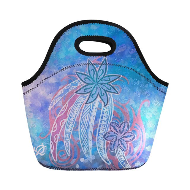 FORUDESIGNS Große Kapazität Thermische Mittagessen Tasche Frauen Hawaiian Tribal Sonnenaufgang Druck Weibliche Frühstück Box Tragbare Picknick Reisetasche: Blau