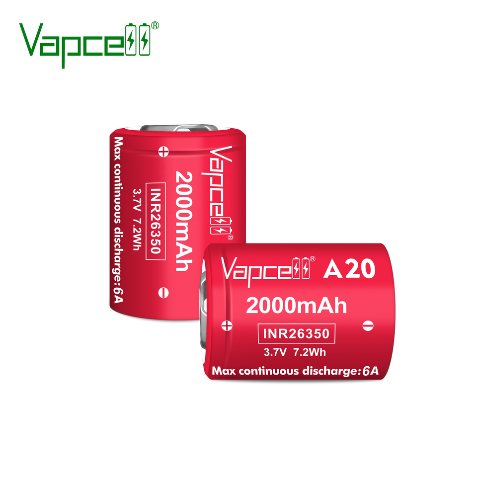 1-10pcs Highest Capacity Vapcell A20 26350 2000MAH 6A 3.6V lithium battery INR26350 Rechargeable Battery Cell For flashlight