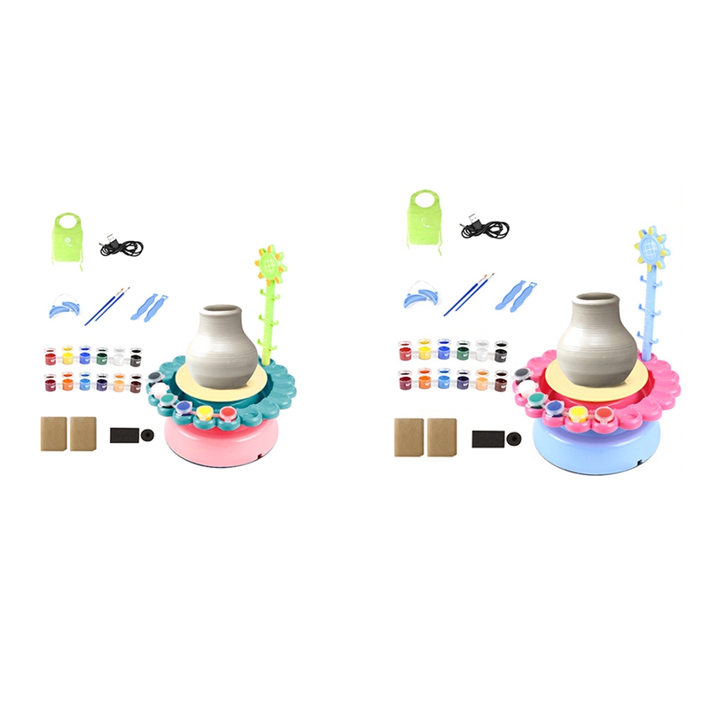 Mini Electric Pottery Machine Household Pottery Making Toy Interactive Game DIY Handicraft Ceramic Kit