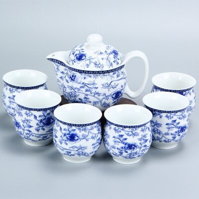 Kung fu te sæt, keramisk tekande dragt, blå og hvid porcelæn serie, anti skold dobbelt lag kop, japansk stil te sæt: F