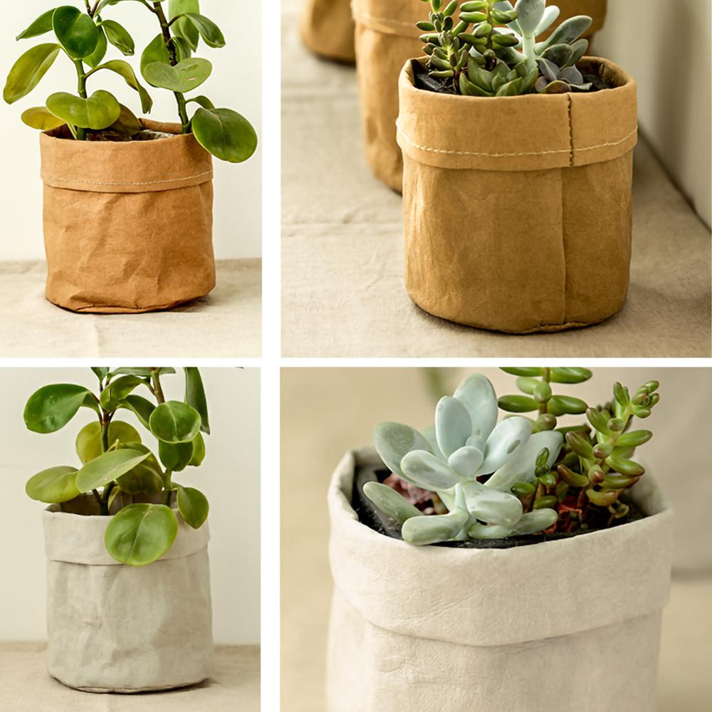 Waterproof Eco-friendly Kraft Paper Flower Pot Holder Reuseable Plant Pot Drouble Multifunction Desktop Home Storage Bag