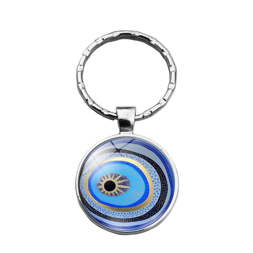 Beautiful Blue Evil Eye Religious Photo Round Glass Keychain Pendant Keyring Eyelash Big Evil Women Men Jewelry: Pink