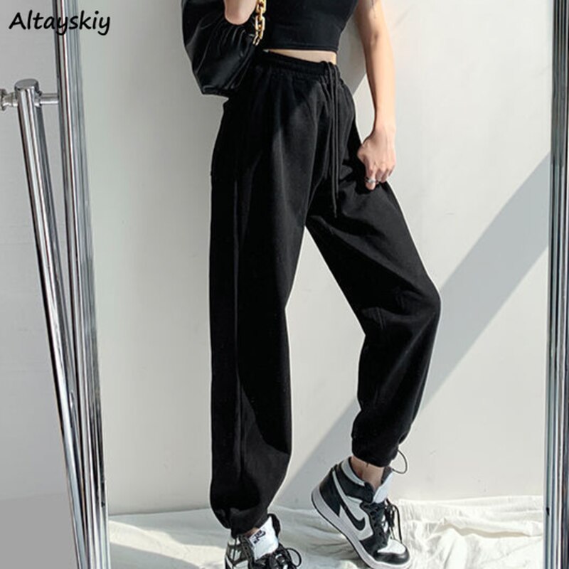 Casual Hosen Frauen 5 Farben Koreanischen Stil Weiblichen Feste Studenten Frühjahr Kordelzug Lose Mujer Hipster Gerade Hosen Täglichen Kpop