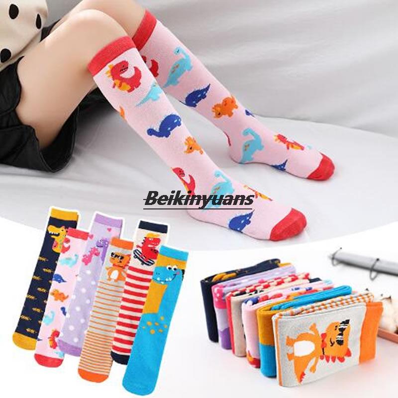 Calcetines largos con dibujos de dinosaurios para niños, medias rectas, sin rodilla