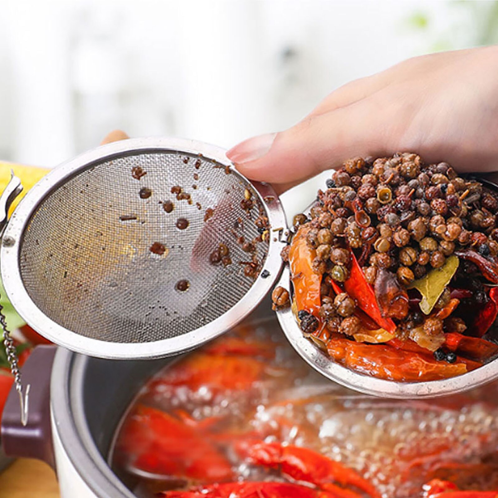 Reusable Tea Infuser Stainless Steel Tea Strainer Tea Infuser Mesh Infuser Spice Tea Ball Filter w/Chain Teaware Kitchen Access