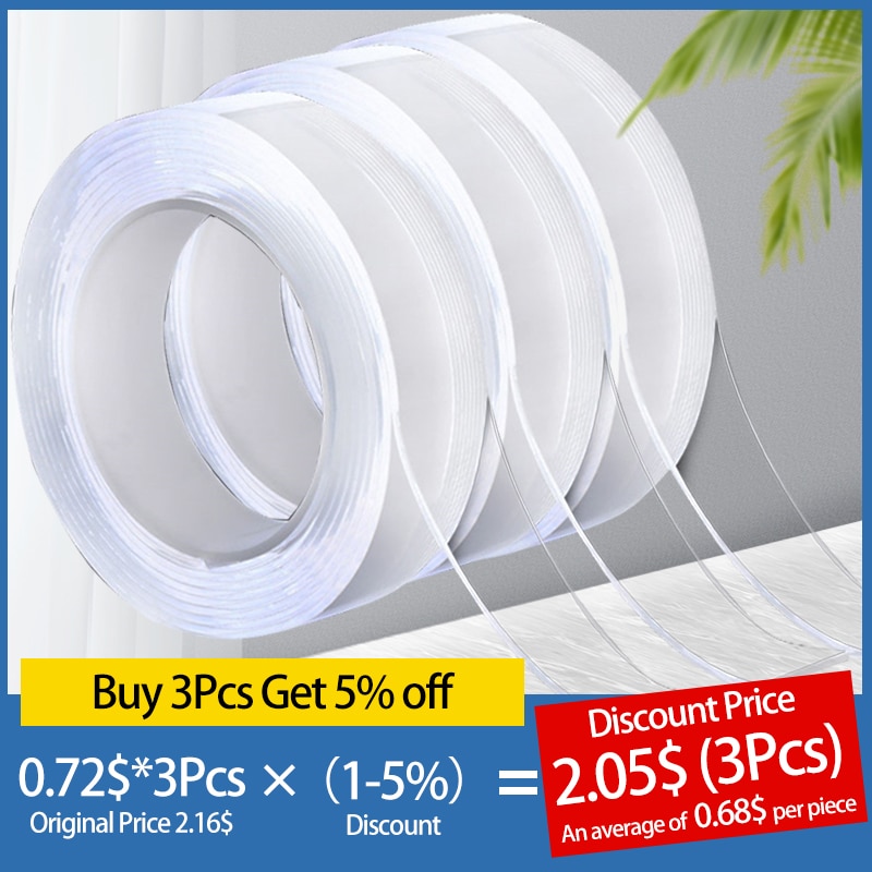 Nano Tape Double Sided Adhesive Tape No Trace Transparent Wall Stickers Reusable Waterproof Scotch Tape For Bathroom Kitchen