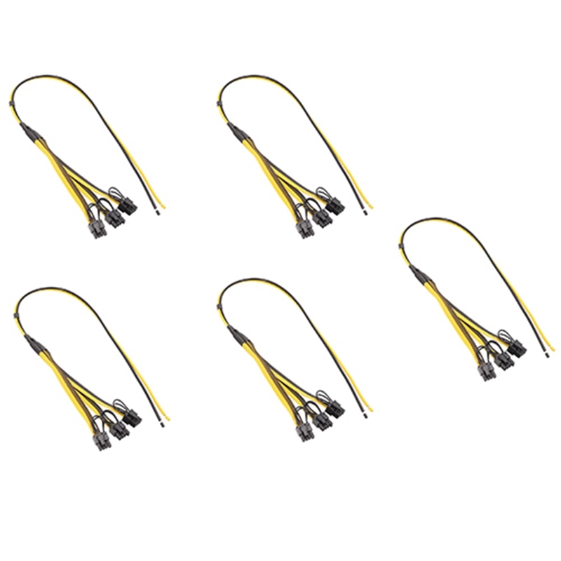 5Pcs Power Supply Cable 1 to 3 6P+2P Miner Adapter Cable 8Pin GPU Video Card Wire 12AWG+18AWG Cables for BTC Mining