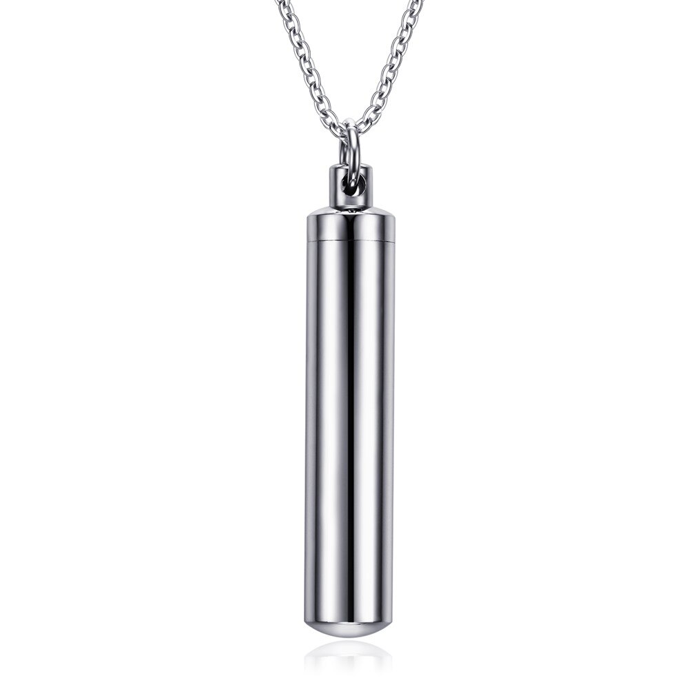 Men Woman Capsule Necklace Openable Cylindrical Pill Case Pendants Stainless Steel Remembrance Jewelry: 48mm